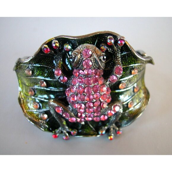 Vintage Frog Rhinestone Clamper Bracelet 2.5 across - Picture 2 of 3